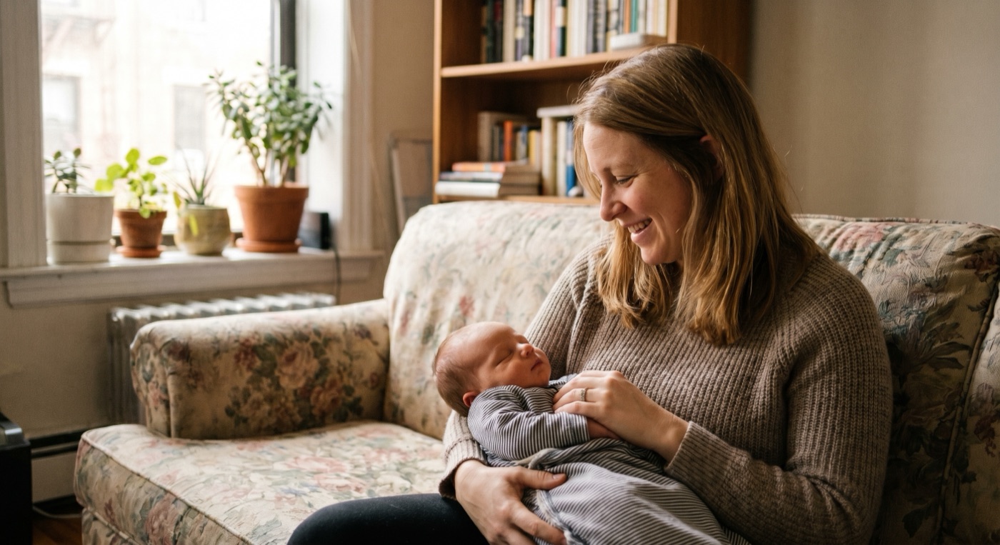 Hannah and her son Theo at home in Brooklyn
