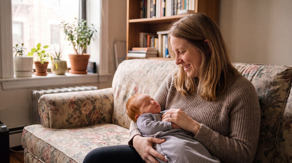 Hannah and her son Theo at home in Brooklyn