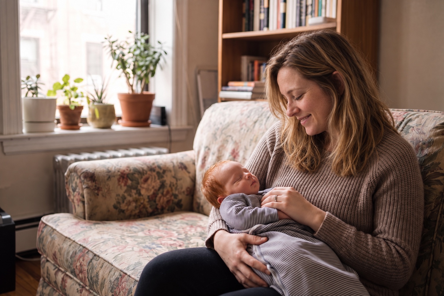 Hannah and her son Theo at home in Brooklyn